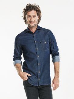 Shirt Men Blue Denim Stretch XS - 3XL